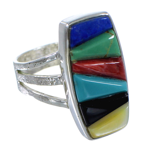 Multicolor Inlay And Authentic Sterling Silver Southwestern Jewelry Ring Size 8-1/4 VX58892